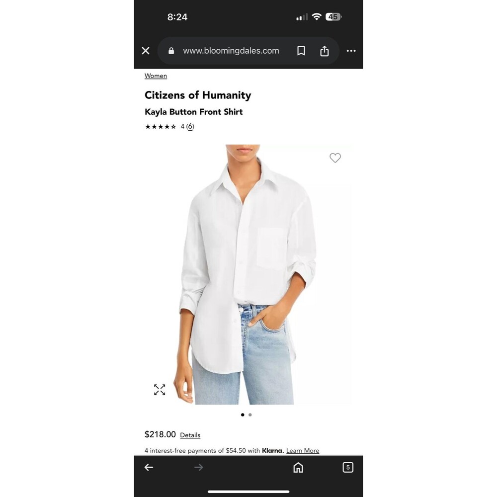 Citizen of Humanity Kayla White Button-Up Long Sleeve Shirt Size L Oversized